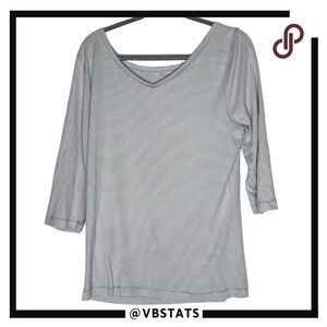 Royal Robbins Womens Kickback Front Stripe 3/4 Sleeve Tee Top Gray White XL NWT